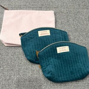 Lancôme/Clarins Teal and Pink Quilted Cosmetic Pouch Set of 3